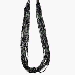 Elegant Black Seed Beaded Multi Strand Statement Necklace Fashion Jewelry Women